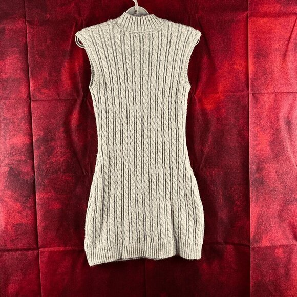 SINCERELY JULES CABLE KNIT TURTLENECK SWEATER DRESS, LIGHT GREY, SIZE XS - Picture 2 of 9